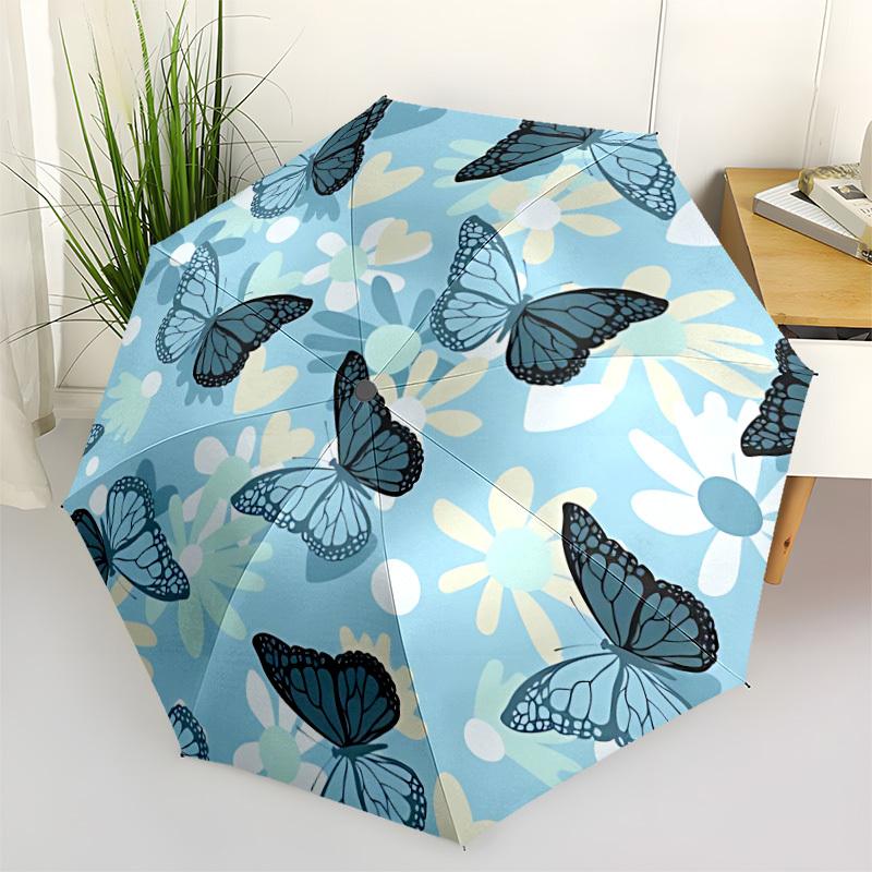 

1pc Butterfly Floral Pattern Automatic Opening and Closing Folding Umbrella with 8 Iron Ribs - Portable, Foldable for Travel yy251124078