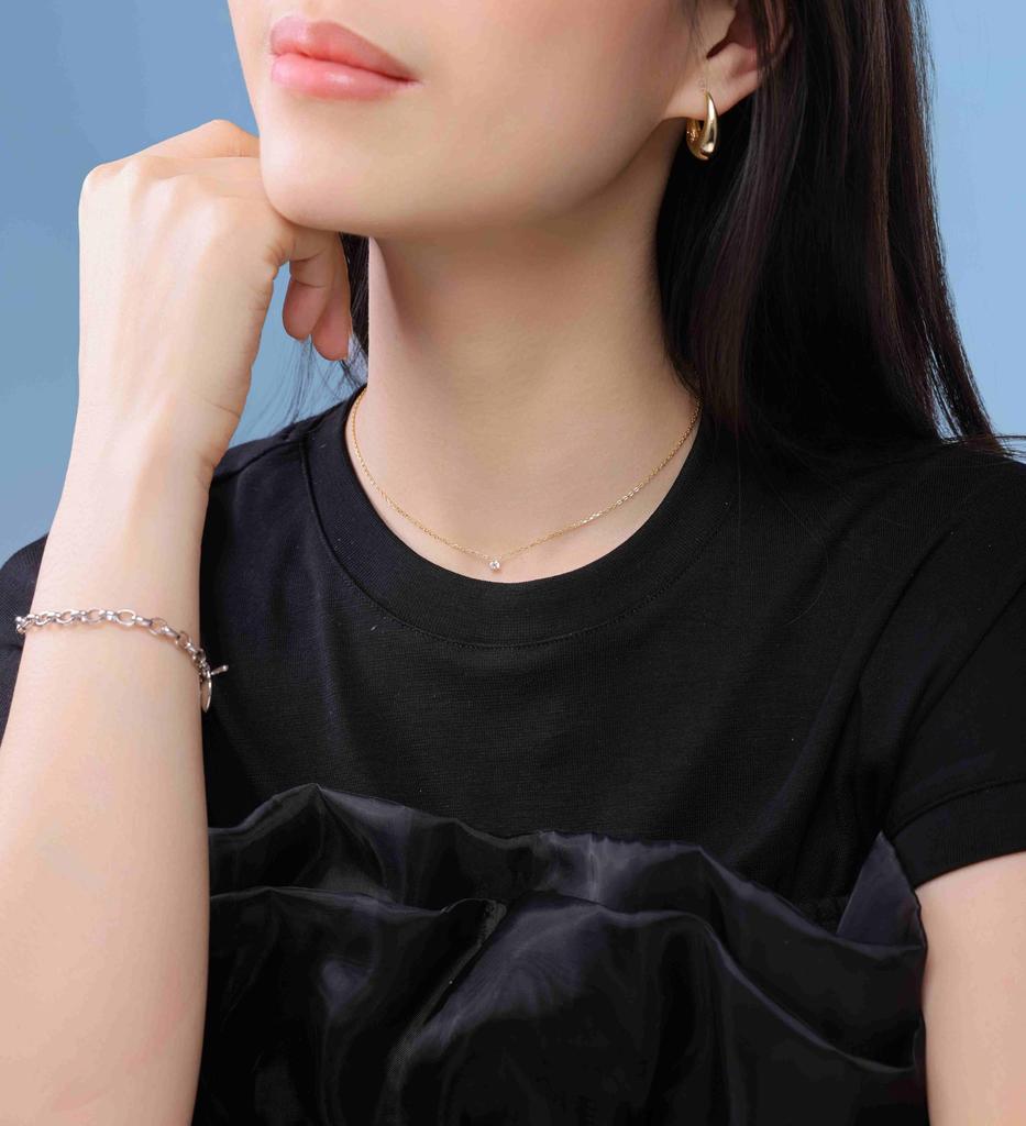 [lady like] Silver Single CZ Necklace, Smart, Slimming, Fresh, Beautiful Look, 40cm (ERP)