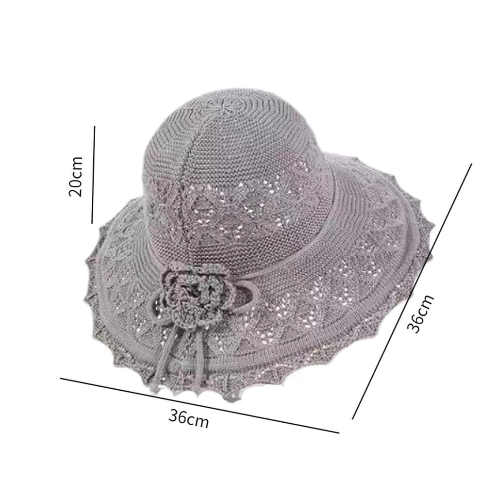 Sun Hat Large with Crocheted Flower Fashionable for Women Ladies Woven Beach Hat for Travel Seaside Holiday Vacation Outdoor