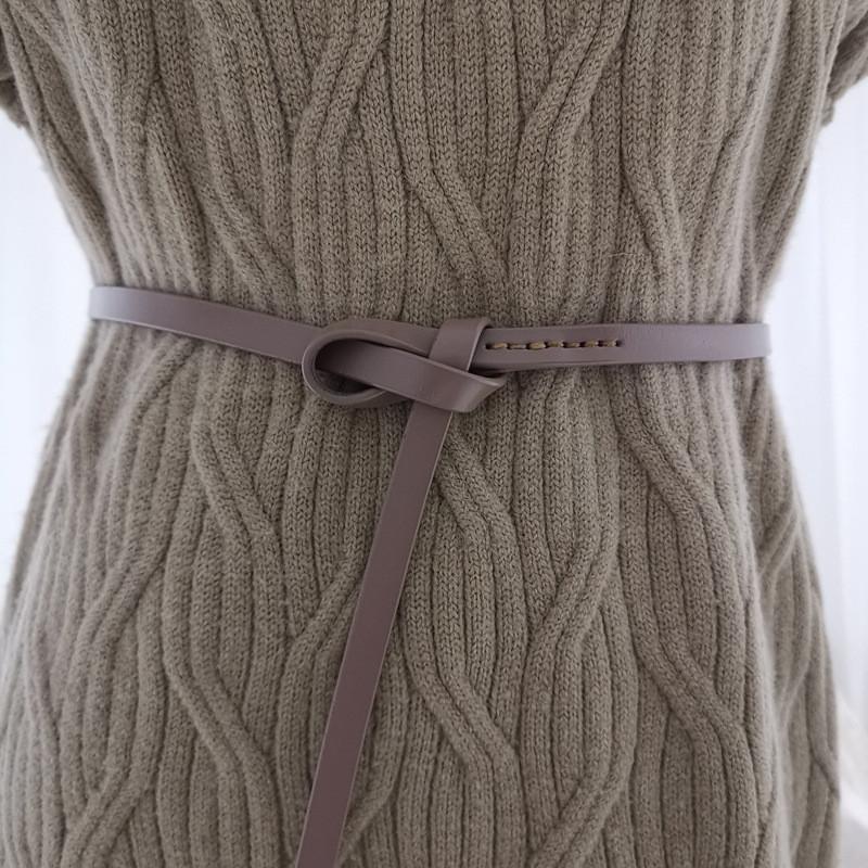 

Женский узкий кожаный пояс на талию с узлом-пряжкой для повседневной носки хаки