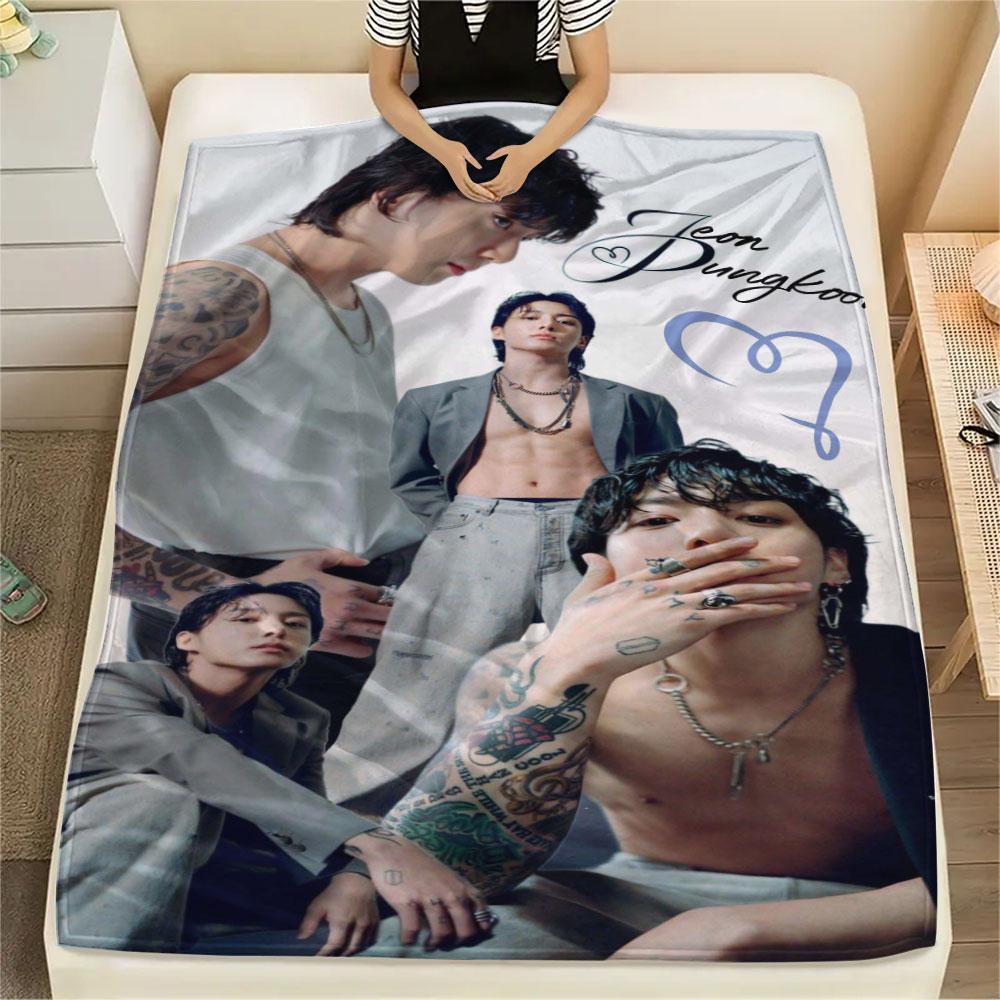 K-POP Jeon Jung Kook Printing Flannel Blanket Bedroom Sofa Camping Warm Blanket Gifts for Family and friends-MJ006