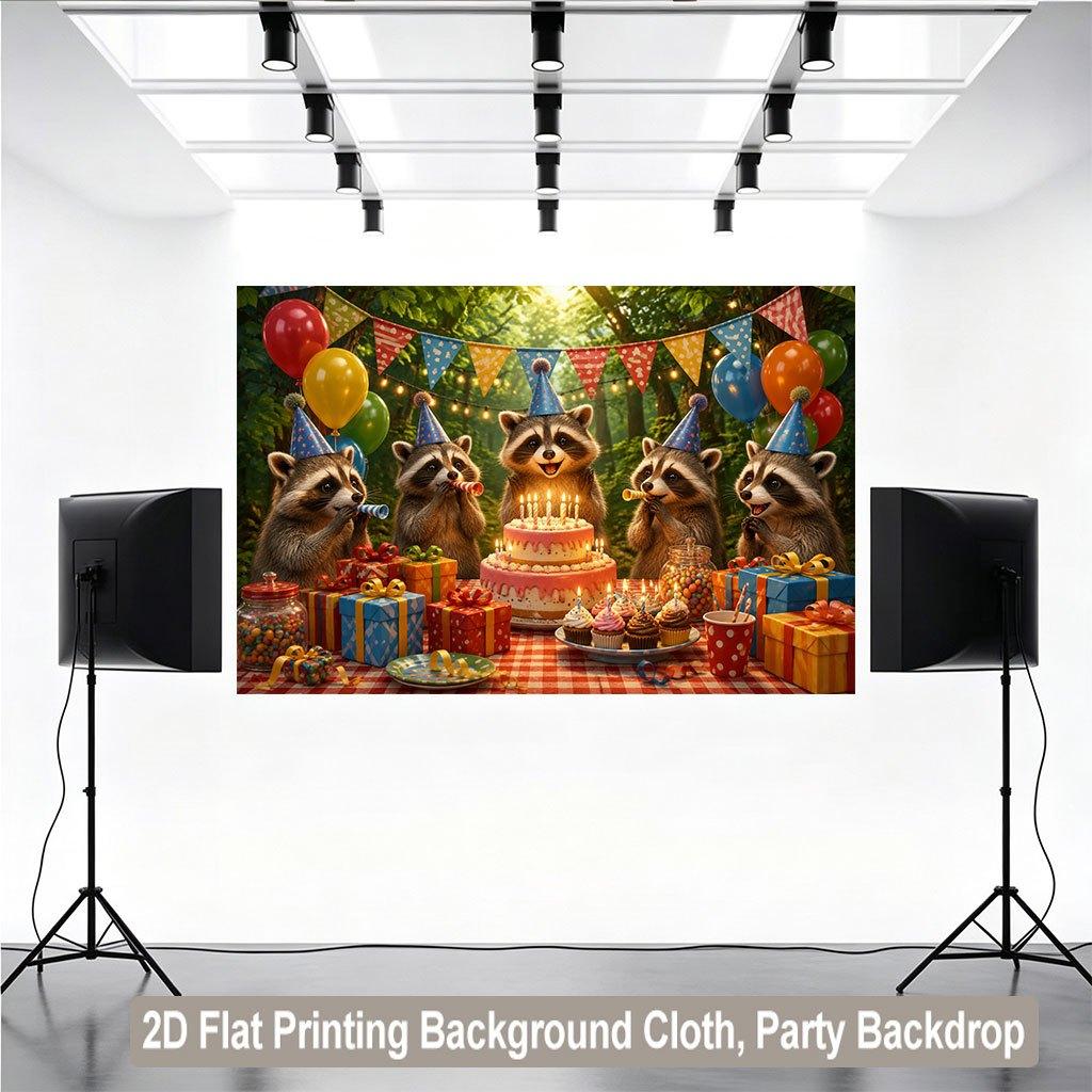 2D Flat Backdrop1pc Animals Party Happy Birthday Backdrop Banner Polyester Wall Decor For Living Room Bedroom Office Outdoor Decor Party