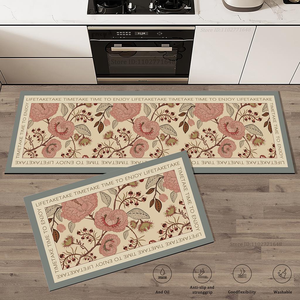 Flowers Pattern Kitchen Extra Thick Absorbent Rug Bathroom Entrance Non-Slip Doormat Carpet Large Anti Fatigue Mat Long Rugs