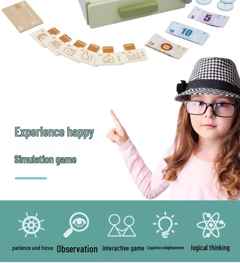 Children's Wooden Cash Register Educational Puzzle Playset