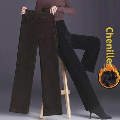 Damen Herbst/Winter Cordhose aus Chenille mit weitem Bein – erhältlich mit oder ohne Samt, große Größe, lässige, lockere Passform
