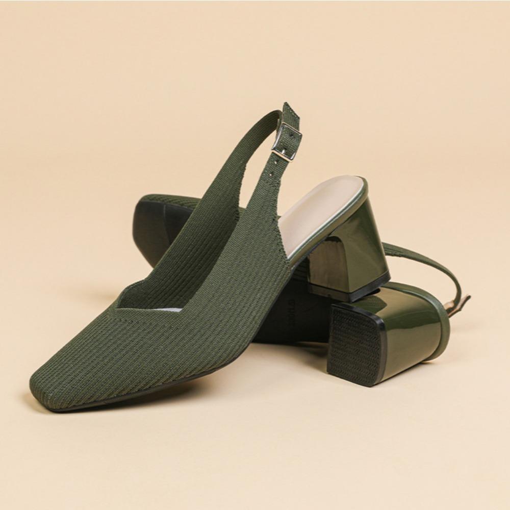 Baotou Sandals for Womens Summer New Solid Color Breathable Square Head Shallow Mouth Heel with Mixed High Heels Women's Sandals