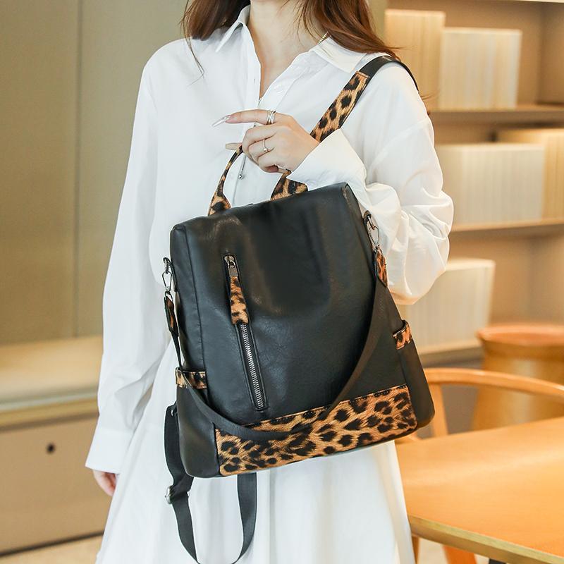 Women's Large Capacity Travel Backpack Retro Leopard Print Backpack Multifunctional Shoulder Bag