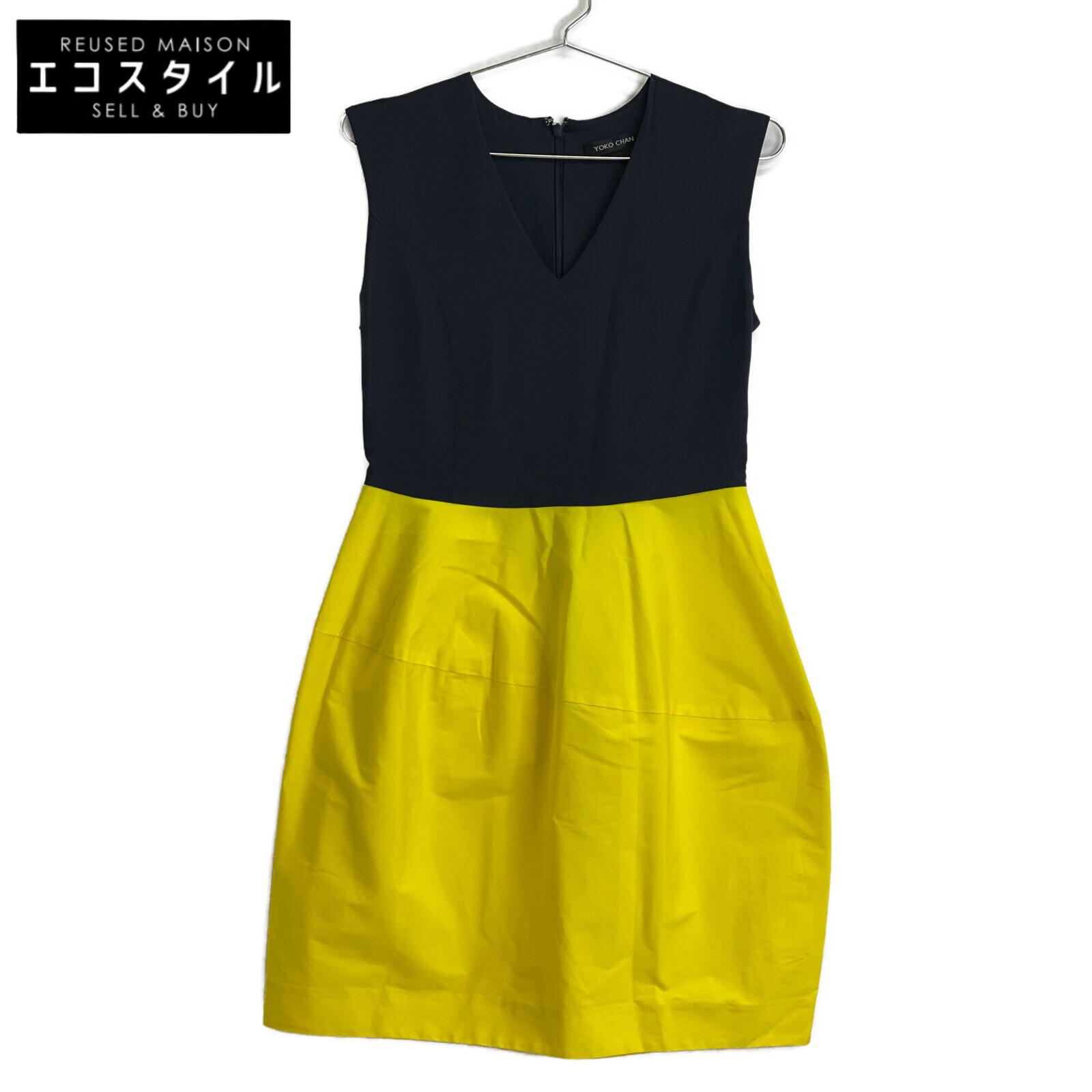 

YOKOCHAN Yellow x Navy YCD-13SSC-020 Sleeveless bi-color dress dress 38 Black x yellowUsed