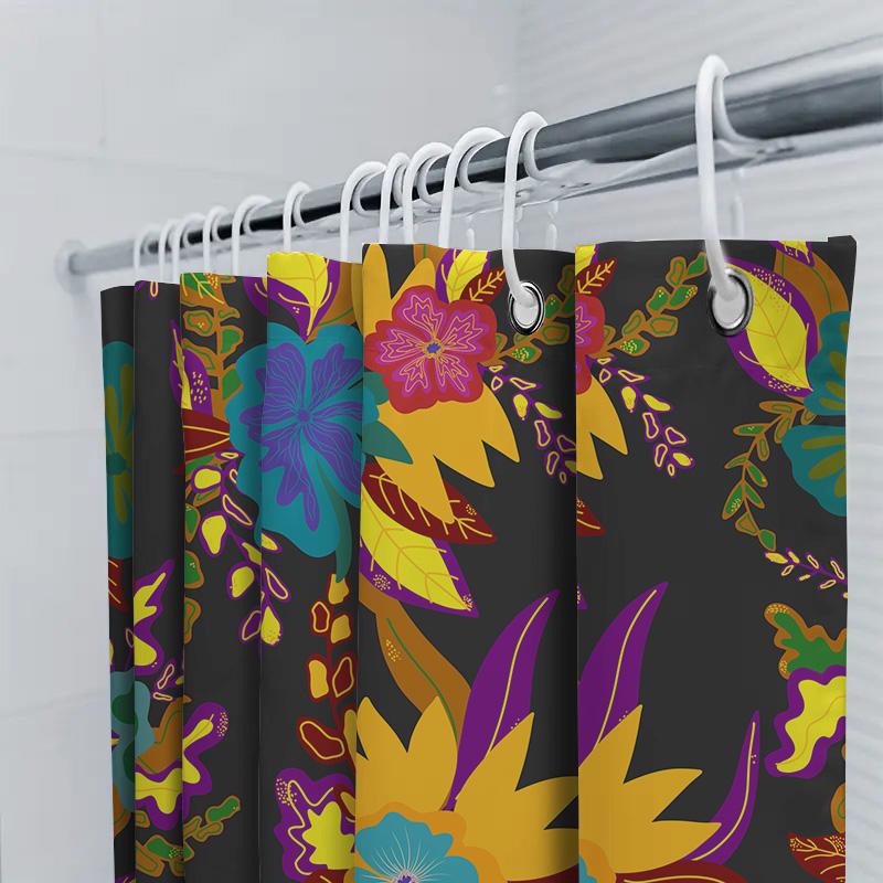 128 Character Title: Bathroom Shower Curtain With Vibrant Floral Pattern Modern Home Decor In Black Background