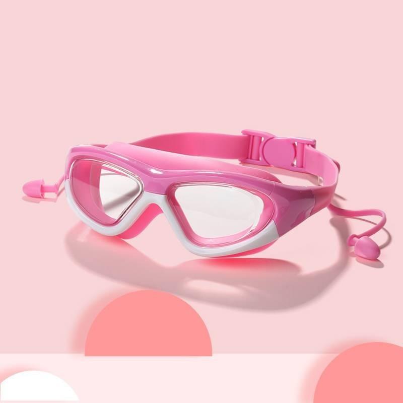 Children's Swimming Goggles With Earplugs Pc Anti-fog Swim Glasses Ak2191 Pink White Boxed Style