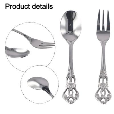 1 Paire Cuillères Fourchette Vintage Mini Style Royal Acier Inoxydable Café Snacks Fruits Piques Fourchette à Dessert Outil de Cuisine Cuillère à Café