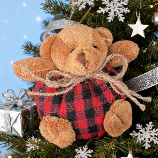 Ozdoby w kratę z misiem na choinkę 4-calowe mini wypchane pluszowe misie w kratę dekoracja na choinkę na święta Bożego Narodzenia dekoracja do domu na przyjęcie