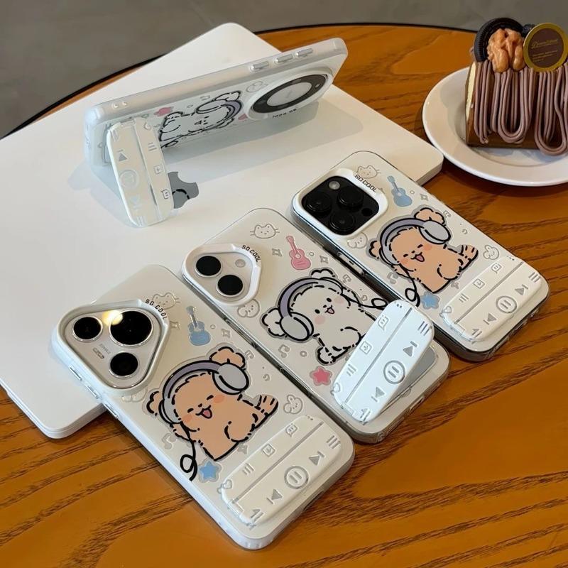 Cute Cartoon Music Puppy Phone Case for iPhone 17ProMax 11 12 13 14 15 16 17 Pro Max Plus Whelp Player Mirror Shockproof Cover