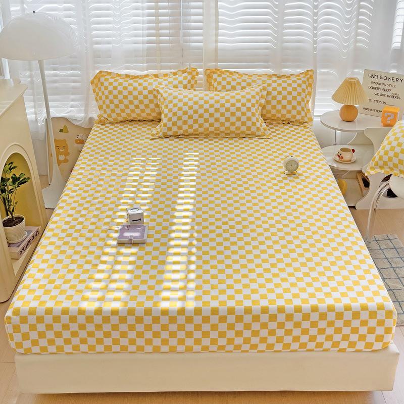 Four Seasons Skin-friendly Washed and Brushed Solid Color Pillowcase Protective Cover Double Fitted Sheet Taiwan Bed Bag