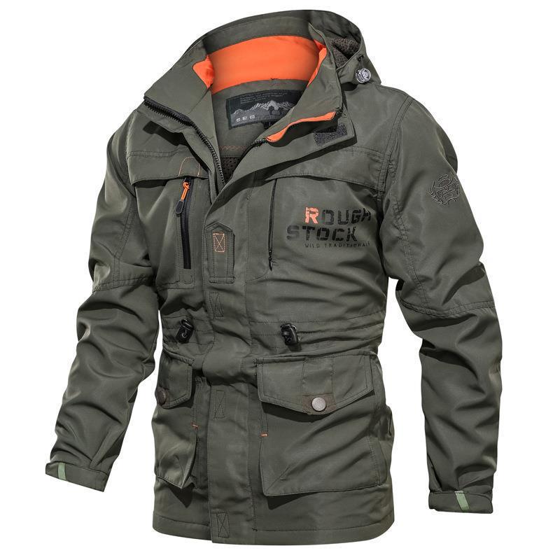Men's Mid-Length Casual Hooded Plus Size Jacket for Spring and Autumn.