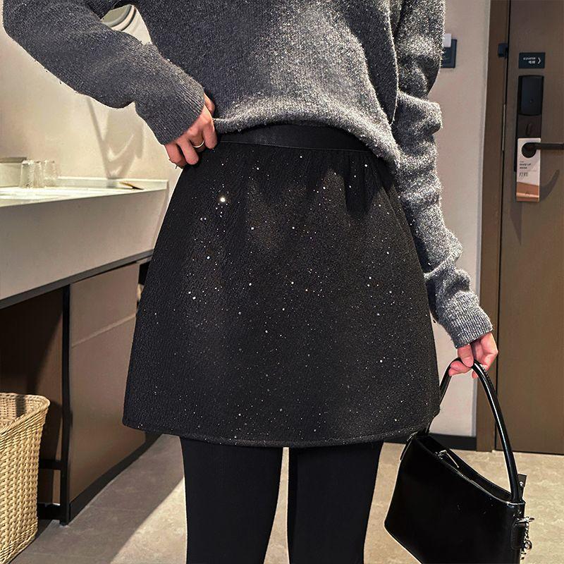 Wool Blend Shimmering Starry High-Waisted Skirt - Autumn/Winter Collection