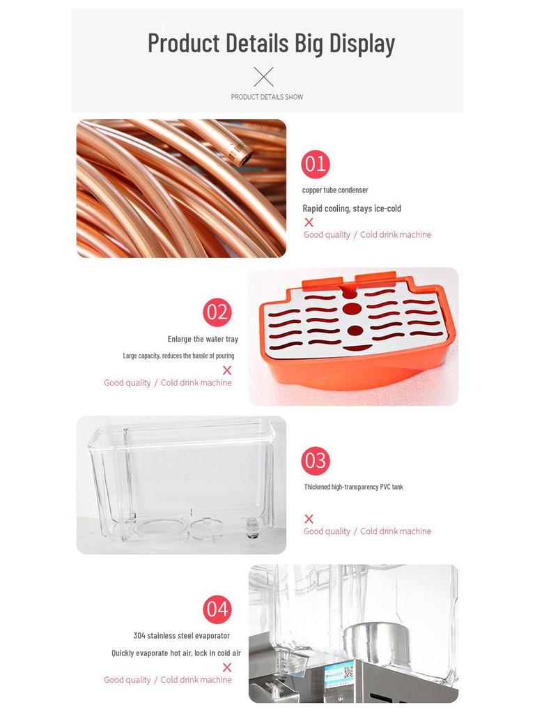 Tenggong Hot & Cold Beverage Dispenser with Dual & Triple Cylinder Options for Juices and Milk Tea, Self-service Stirring Spray