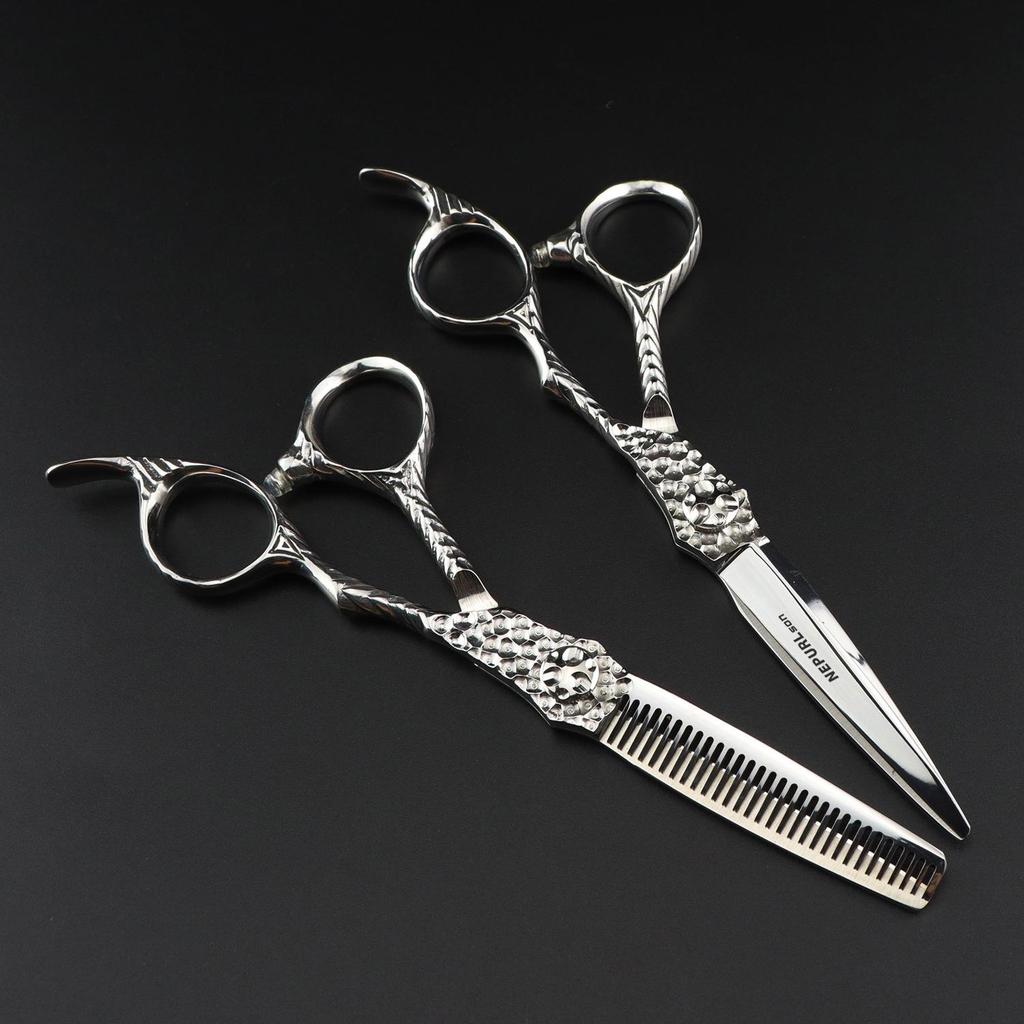 Silver Dimashi Hairdressing Barber Shears Set: Straight & Thinning Scissors (FMH-03)