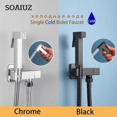 Brass Bidet Faucet Single Cold Water Tap Handheld Bidet Spray Shower Set Toilet Shattaf Sprayer Douche Hygienic Shower Black