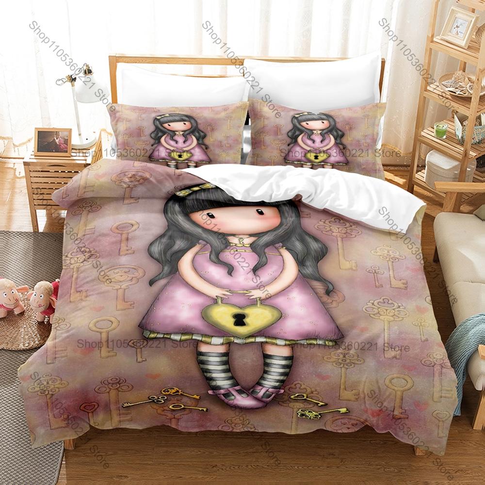 Anime G-Gorjuss Gotica Ragazza Carina Arte Illustrata Vintage Biancheria da Letto per Bambini 3 Pezzi Copripiumino + 2 Federe Decorazione per la Casa
