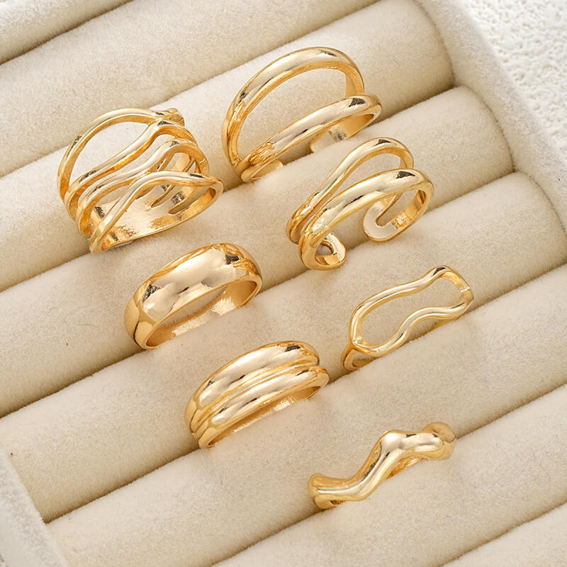 7Pcs/Set Irregular Geometric Metal Rings for Men Women Temperament Simplicity Gold Color Opening Rings Party Jewelry Accessories
