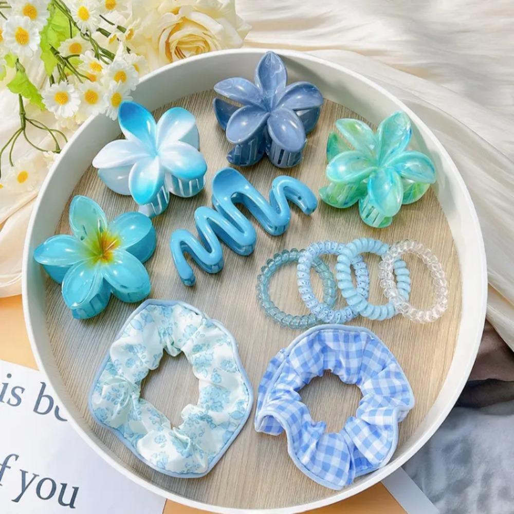 11pcs/Set Plumeria Hawaiian Hair Clamps Set Elastic Ponytail Holder New Hair Rope  Hair Styling