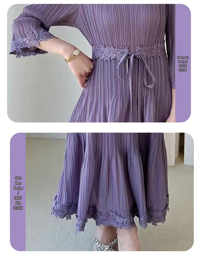 Miyake 2026 High-End V-Neck Tie-Up Layered Midi Dress