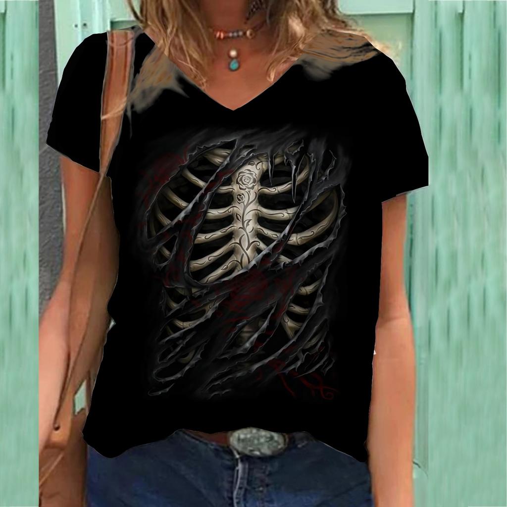 Plus Size T Shirt Floral Printed Tees Vintage 3d Printing T-shirts Women Men Short Sleeve V Neck Tops