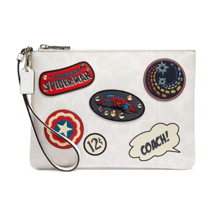 

Coach X Marvel Collaboration Gallery 24 Badge Pattern Leather Canvas Clutch Bag Medium Women clutch bag White 3576-SVCAH Basic Set (Bag+Dust Bag)