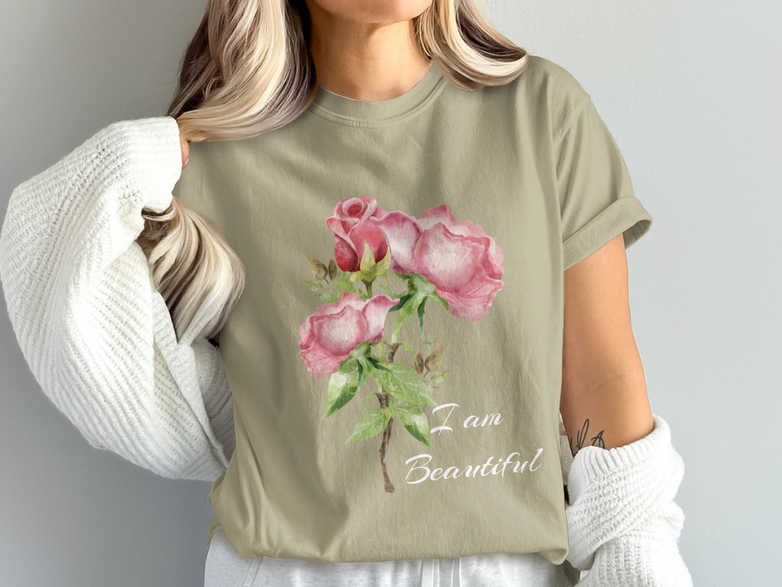 Watercolor Rose T-Shirt, Pink Floral Cottagecore Tee, Botanical Garden Lover Gift 4XL