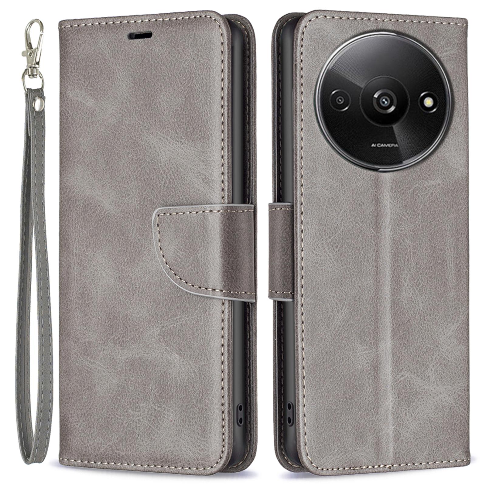 

For Xiaomi Redmi A3/Poco C61 4G Case Leather Cover Adjustable Stand View Folio Flip Phone Cover Grey