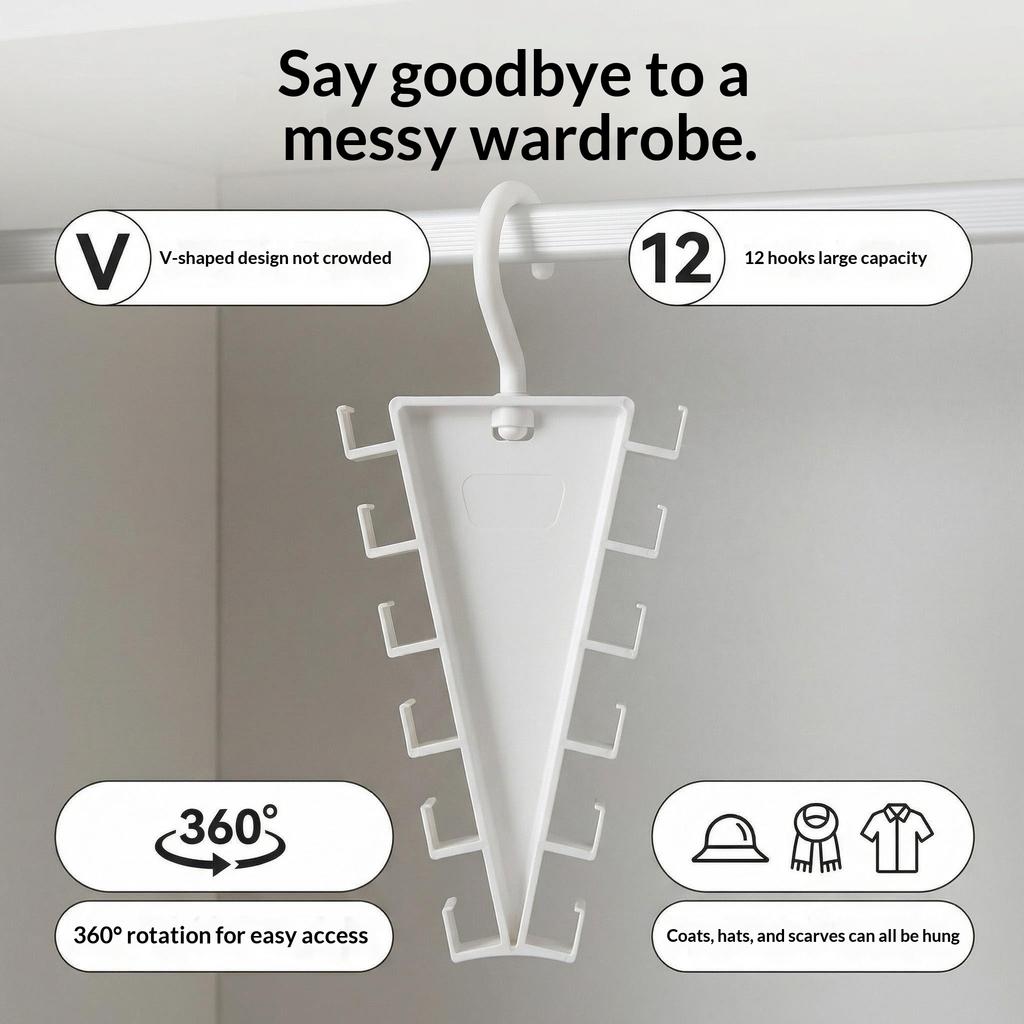 Double Sided 12 Hooks Storage Rack V Shaped Baseball Cap Holder Belt Hat Scarf Organizer Hooks Wardrobe Space Saving Rack