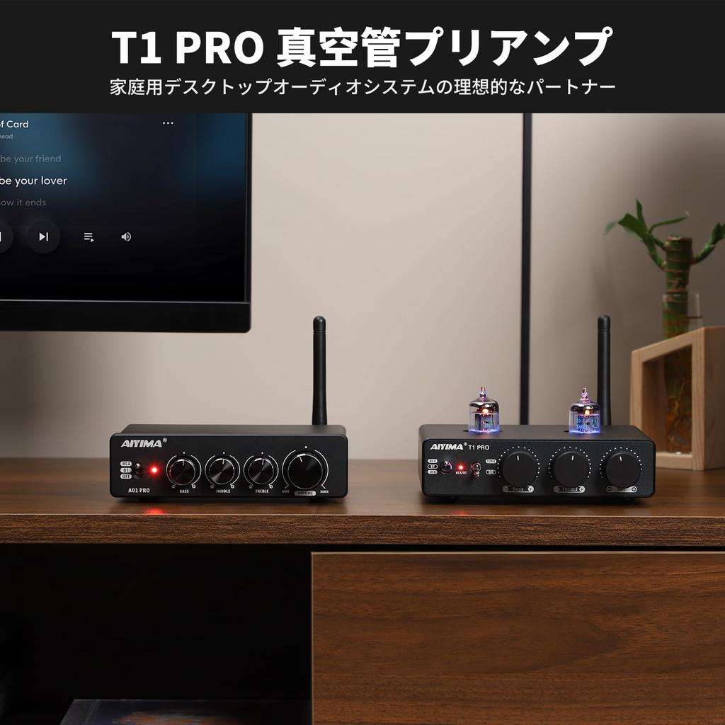 AIYIMA T1pro JAN5725W Valvola Tubo Vuoto Bluetooth Preamplificatore con HiFi Adatto per Alimentatore Attivo Incluso Trigger 5.1, QCC3040+NE5532, aptX-HD