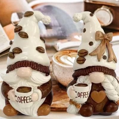 Unique Handmade Coffee Gnome Resin Coffee Theme Dwarf Figurine Dwarf with Coffee Cup Home Decor