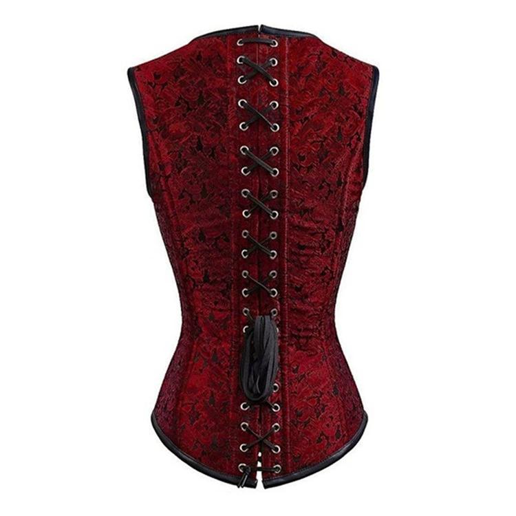 JYL TS black lace up sleeveless 12 steel bone double button chain button up waist shaping clothes for European and American courts