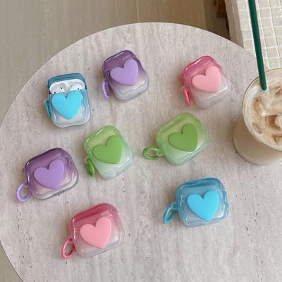 Gradient Pink Love Heart Case for Apple Airpods Pro 2 3 AirPod Cute 3D Wavy Pattern Design Soft Earphone Protective Cover Hook