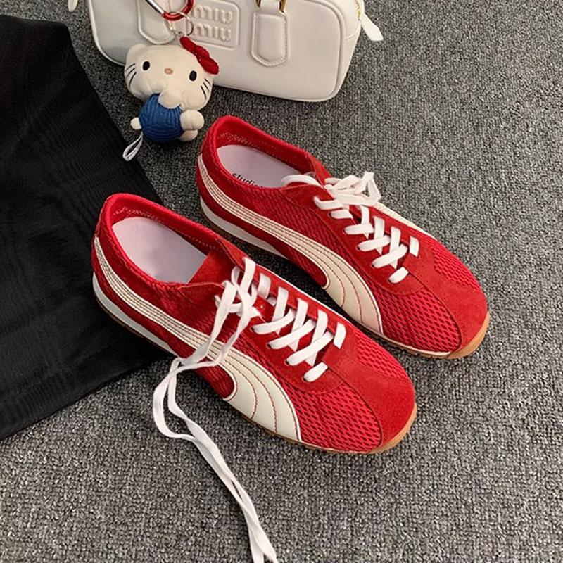 

Cowhide version~ Super breathable mesh contrasting color Dexun shoes women s 2025 new casual versatile Forrest Gump shoes sports shoes 35 красный