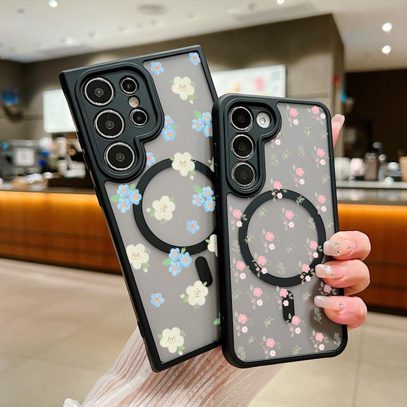 Colorful Flowers Magnetic Case For Samsung Galaxy S24 S23 Ultra Plus S23 FE S22 For Magsafe Wireless Charge Acrylic Phone Cover