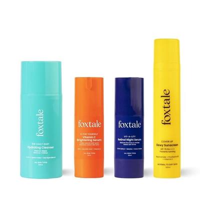 Foxtale Age Defender Routine | Retinol Night Serum 30ml + Vitamin C Face Serum 30ml + Cleanser Face Wash 100ml + Dewy Finish Sunscreen 50ml