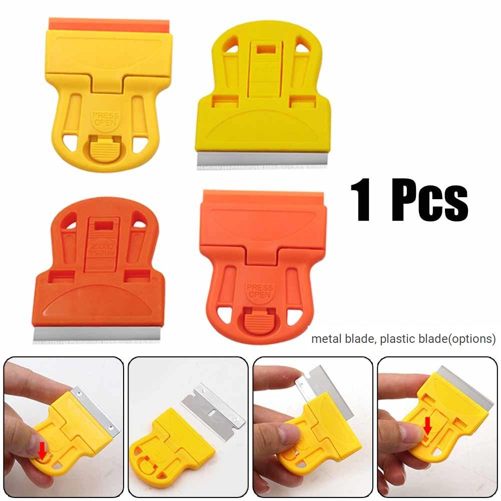 1/3pcs Compact Mini Razor Blade Scraper with Ergonomic Plastic Handle and Retractable Metal Blade - Ideal for Paint and Sticker Removal