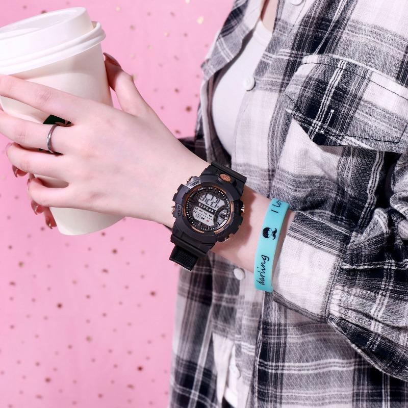 Student electronic watches, fashionable white electroplated gold casual wristwatches, unisex Korean trendy multifunctional luminous electronic watches