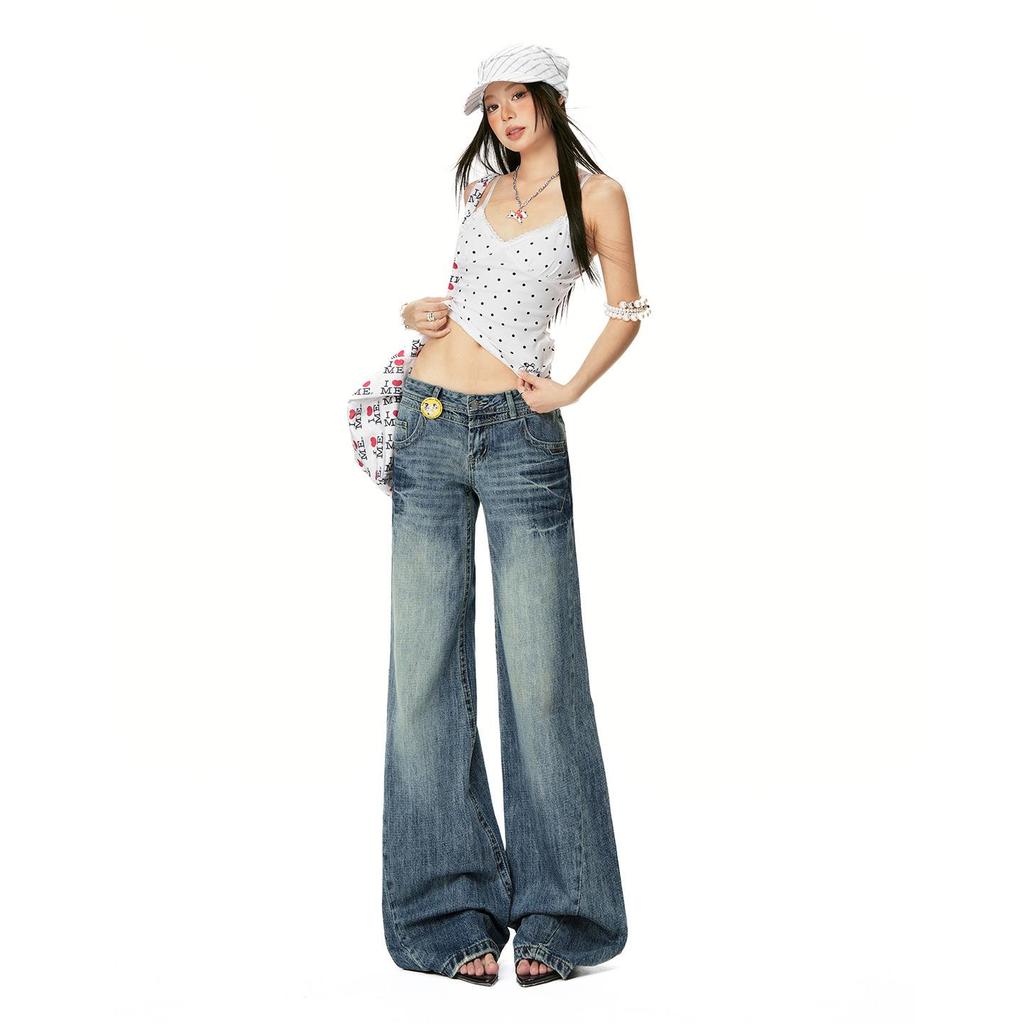 American Women's Spring 2026 Retro Micro-Flare Jeans - Low-Rise, Straight, Loose, Wide-Leg, Slimming.