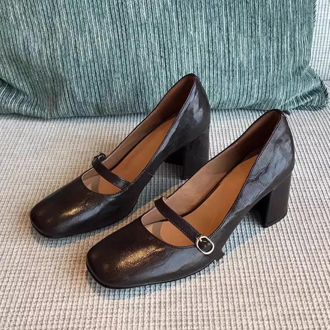 

Square Toe High Heels Shoes Women Sandals Marie Janes Shoes Summer Loafers 2026 Trend Shallow Dress Pumps Chunky Zapatos Mujer 35 коричневый