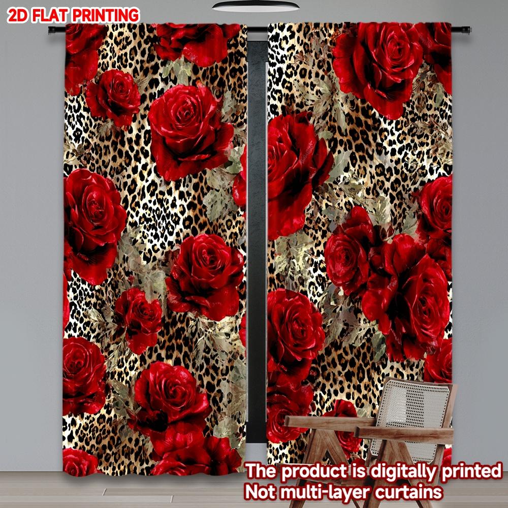 

Set Of 2 Flat Printing Happy Valentine Day Window Curtains Romantic Red Digital Printed Polyester Drapes Festive Wall Curtain W100*H70(CM)-Grommet top&2PCS