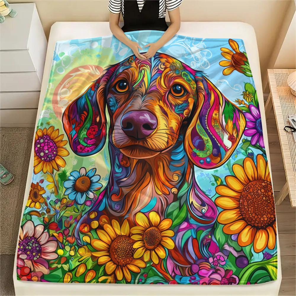 Sunflower Cat and Dog Print Flannel Blanket, High Quality Comfortable for All Seasons, Home Decor, Warmth and Comfort