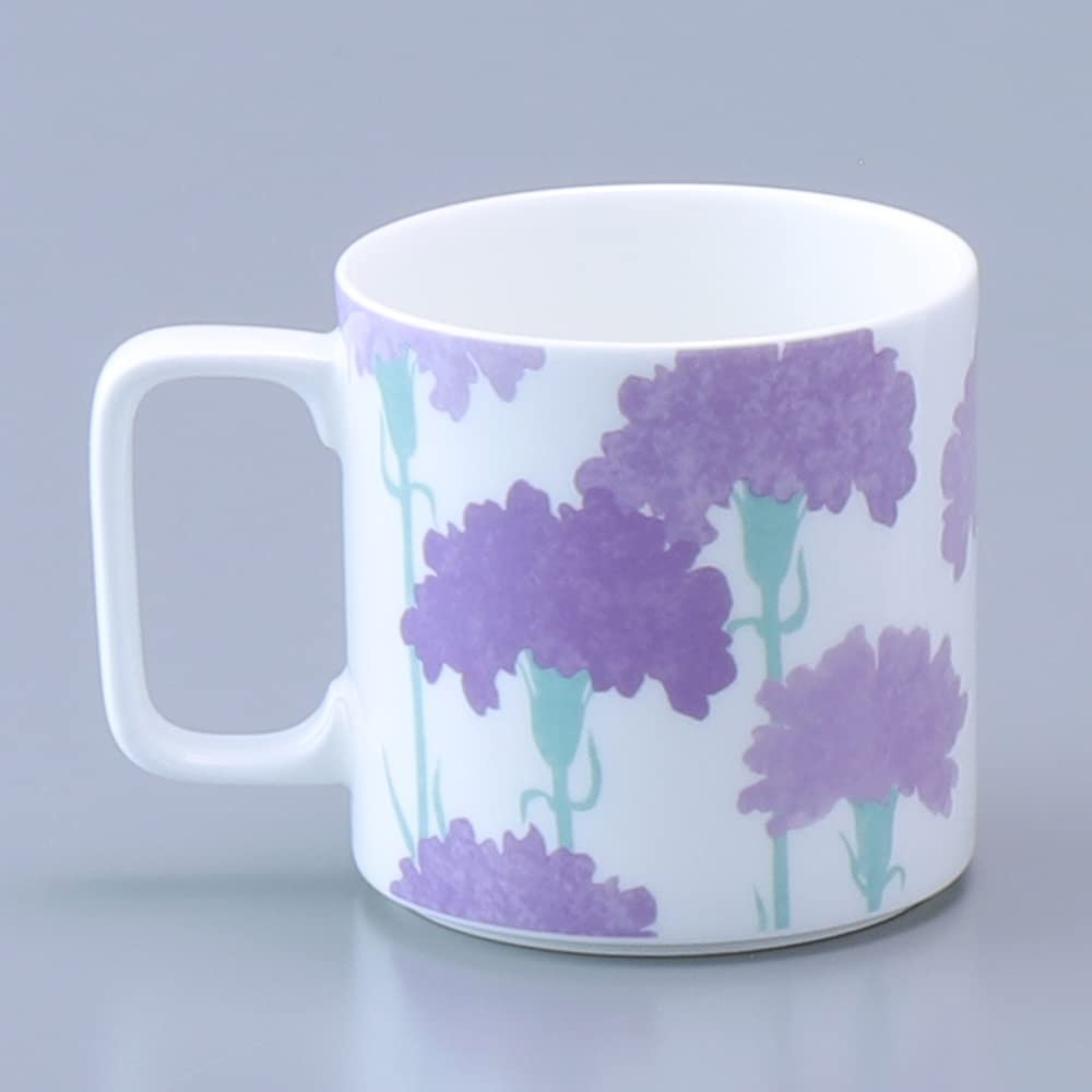 Tasse NARUMI Dozen Flowers avec Œillet Floral Mignon Cadeau Parfait pour Micro-ondes et Lave-vaisselle Produit Cadeau Couvercle, 290cc, Violet, Motif, Motif,