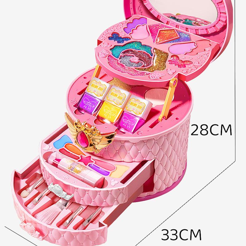 Conjunto de Maquiagem para Meninas Caixa de Cosméticos Brinquedo de Três Camadas Pincéis de Maquiagem de Brincar para Crianças Batom Blush Sombra Esmalte Brinquedo de Beleza Princesa