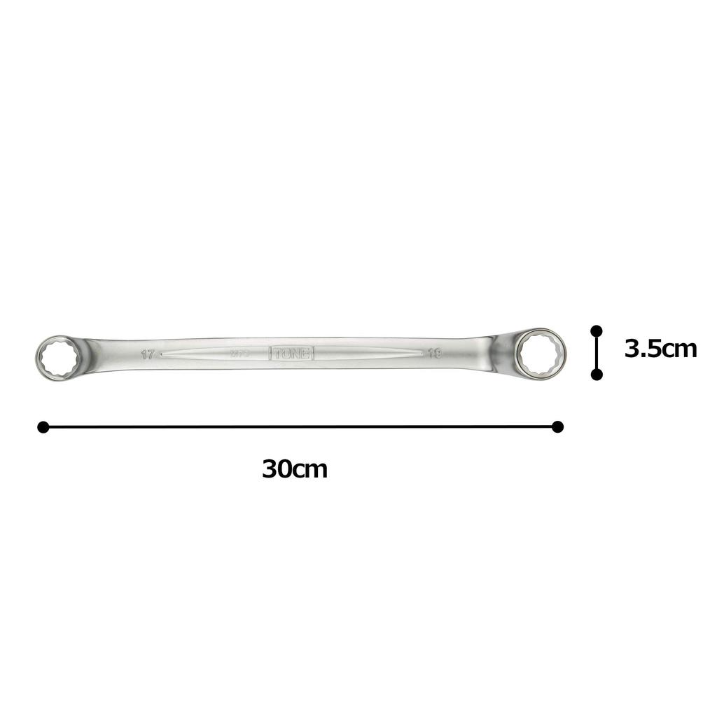 TONE Long Mechanic Open End Wrench 17 x 19mm Flats (75°), M75-1719,