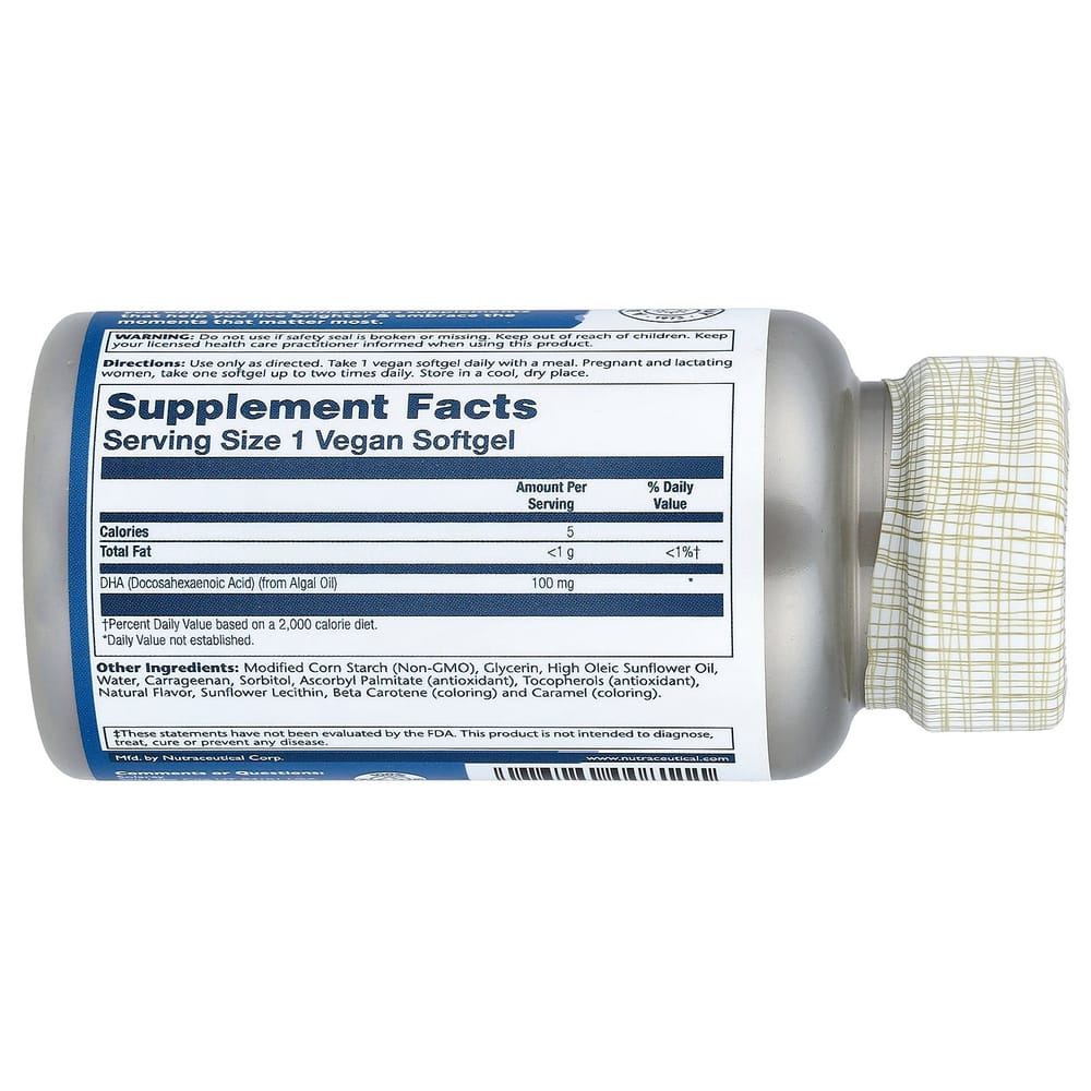 Solaray Plant-Based DHA 100mg Vegan Softgels, 60 Count