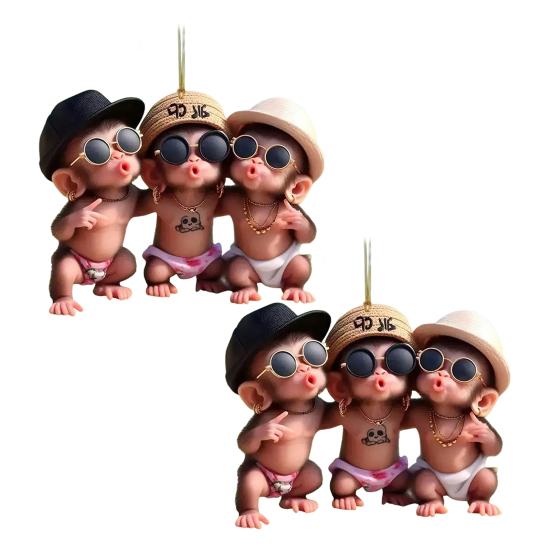 Monkey Car Hanging Pendants Acrylic 2D Car Charms for Backpack Keychain Cute Rearview Mirror Decoration Christmas Gift for Friends